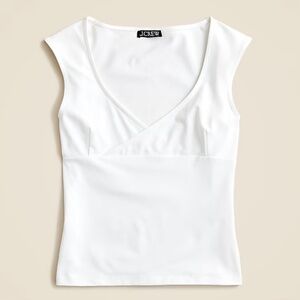 Like New J.Crew White Stretch cotton cap-sleeve crossover shirt SZ S